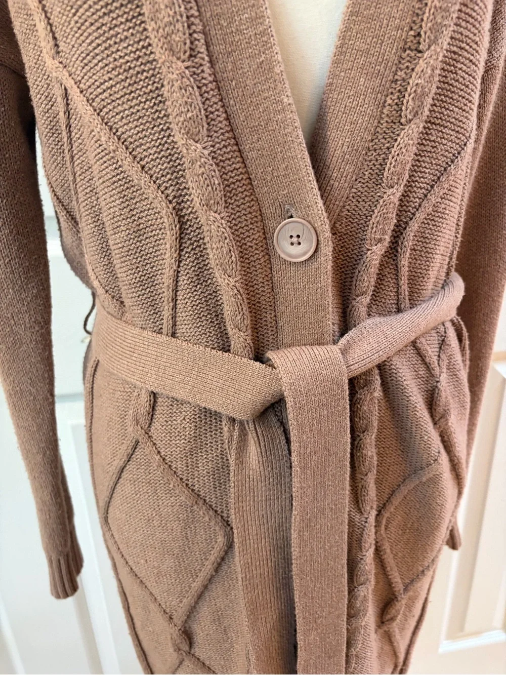 L’AGENCE Maeve Harleen Button Front Belted Cable Knit Cardigan Size S